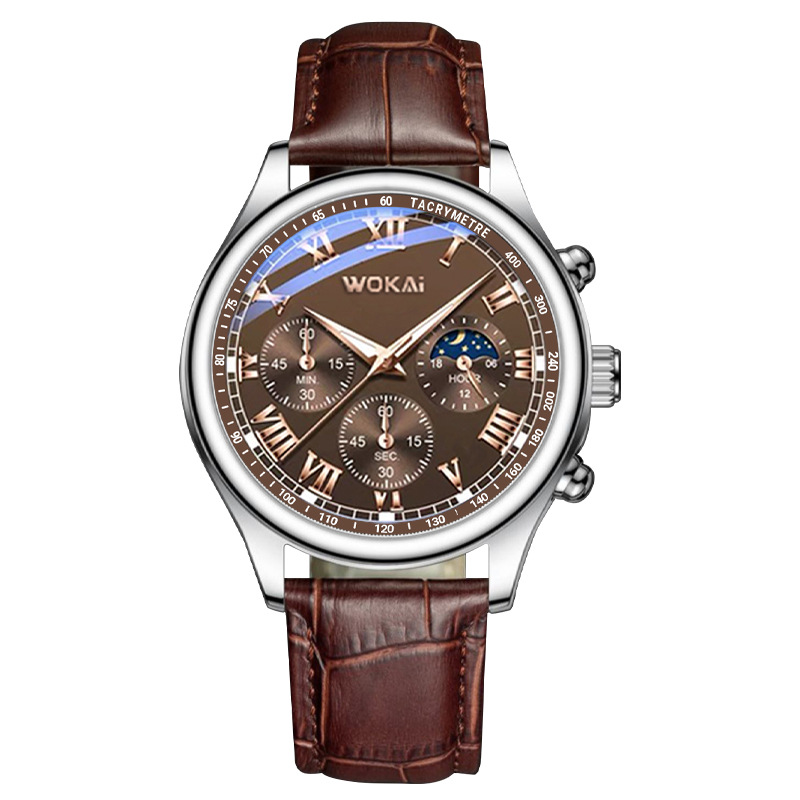 Men'S Fashion Quartz Watch Wokai - WOKAI – montre marron pour hommes,